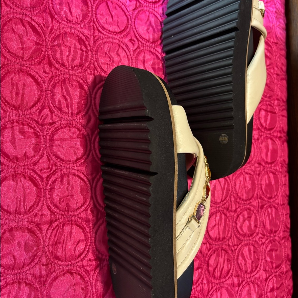 Gianni Bini Patent leather cross strap jeweled slides - Picture 7 of 8